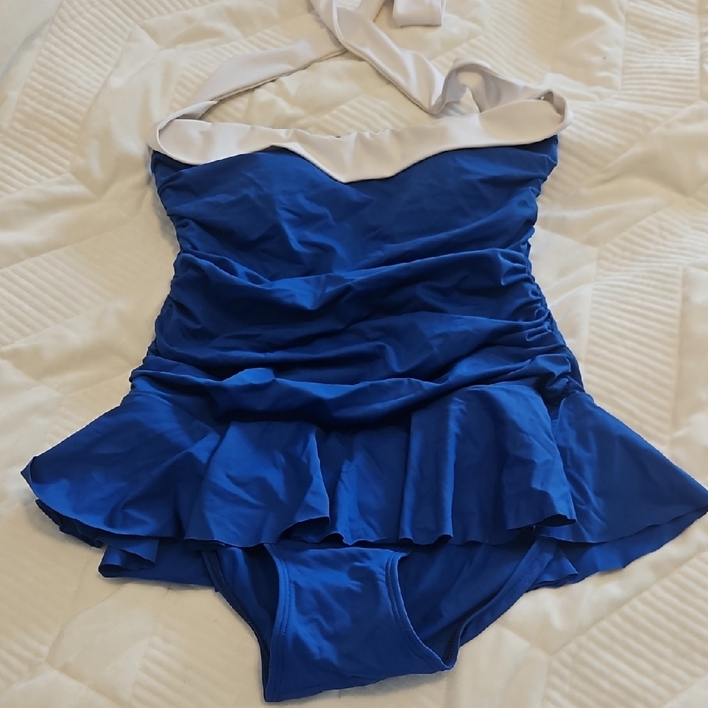 Retro Blue & White Women's One-Piece Swimsuit